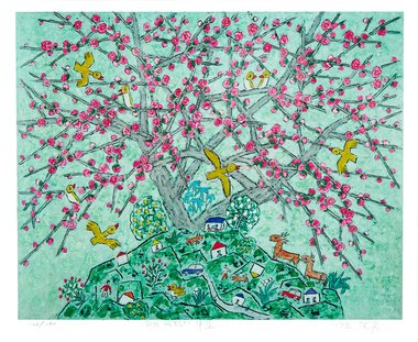 제주생활의 중도 Pink flower bird