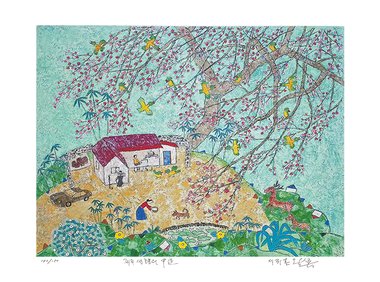 제주생활의 중도 Pink Flowers on Blue Sky