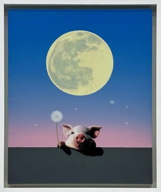 Olivia over the Wall(Full Moon, Grey Wall)