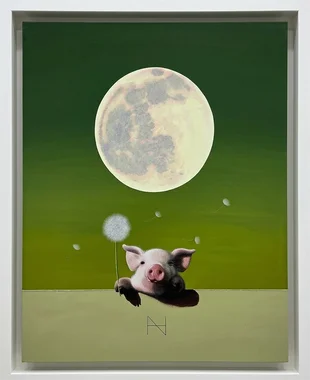 Olivia over the Wall (Full Moon, Green Sky)