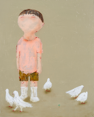 A boy who doesn't look at the birds