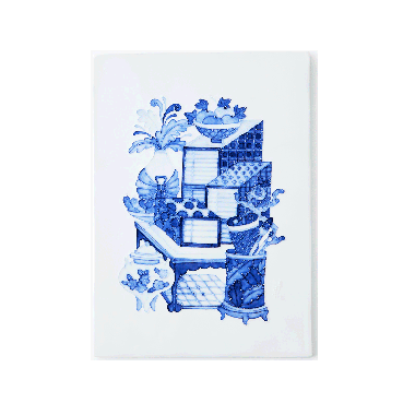 백자사물 책가도 사각도판