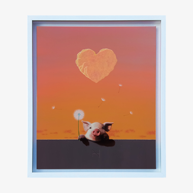 Olivia over the Wall (Yellow Heart Clolud, Orange Sky)