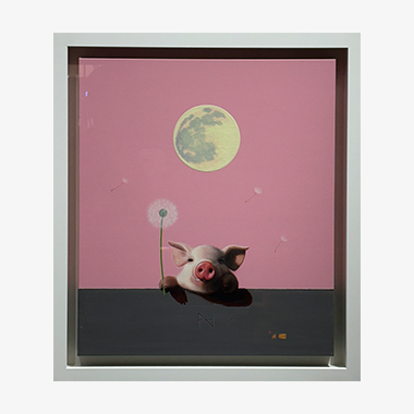 Olivia over the Wall (Full Moon, Pink Sky)