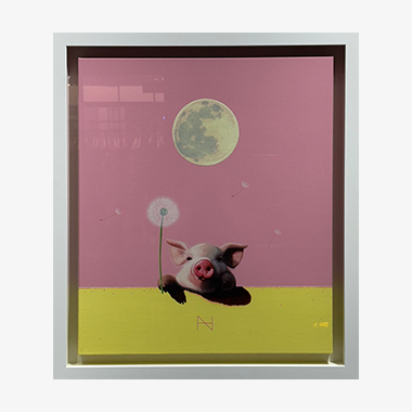 Olivia over the Wall (Full Moon, Yellow Wall)