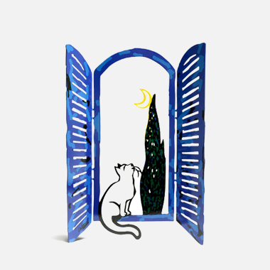 Window Cat and the Moon