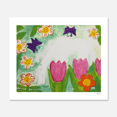 말과 분홍 튤립