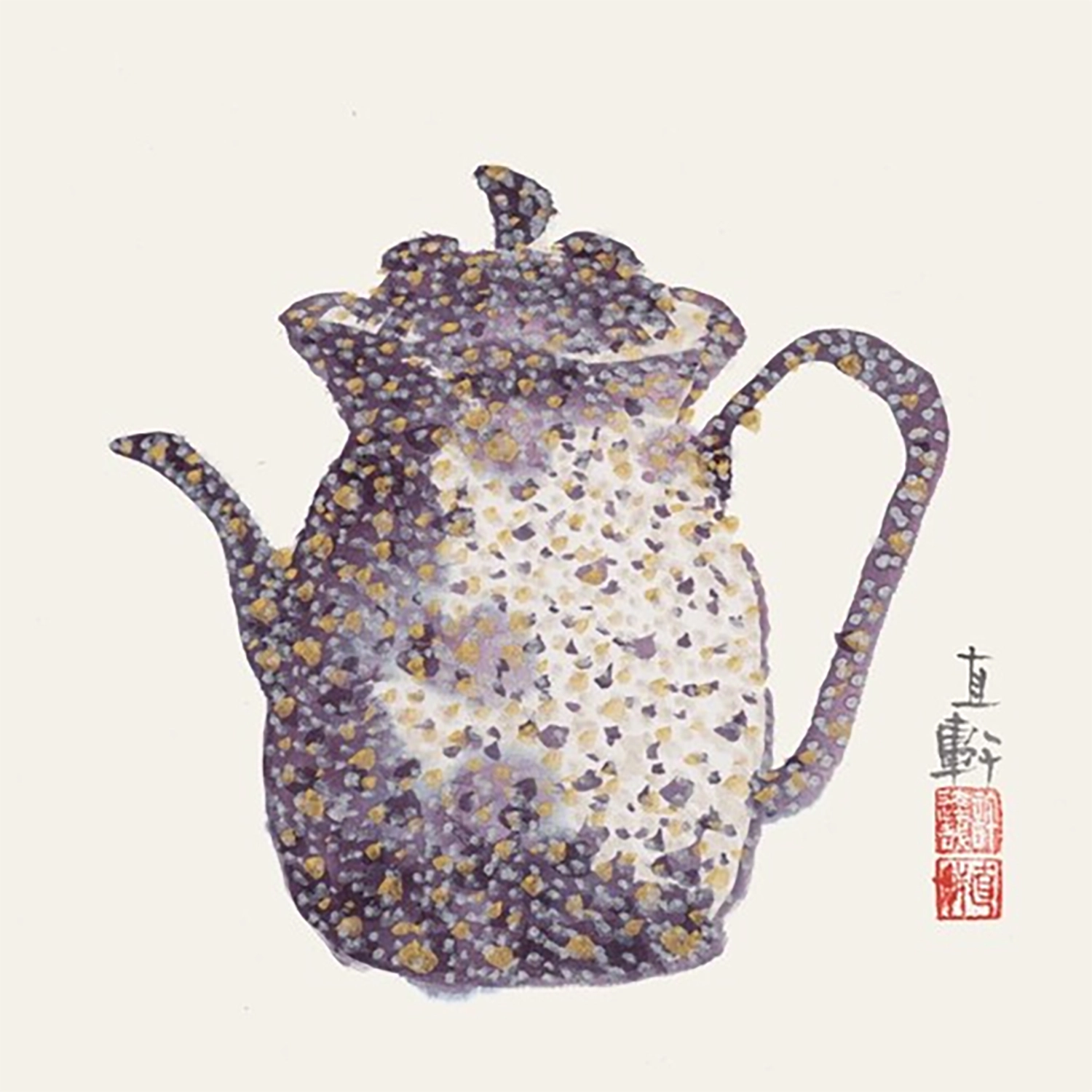 매화, 돌, 그리고 찻잔과 주전자